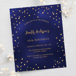 Birthday Marine Blue Gold Sterne Budget Einladung Flyer