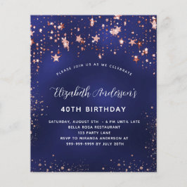 Birthday Marine Blue Rose Stars Budget Einladung