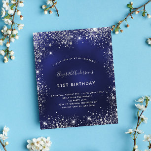 Birthday Marine Blue Silber Einladung Flyer