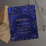Birthday Marine Blue Stars Jahr Einladung<br><div class="desc">Eine glamouröse Geburtstagsfeier für ihn und sie. Ein marineblau mit goldenen Sternen dekorierter Hintergrund mit Imitaten. Die blaue Farbe ist ungleichmäßig. Personalisieren und fügen Sie einen Namen und Party-Details hinzu. Fügen Sie das Jahr der Geburt und das Jahr der Feier Zurück: marineblau Hintergrund und goldene Sterne. 1 Blatt = 1...</div>