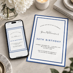 Birthday Marineblau Weiße minimalistische Männer T Einladung