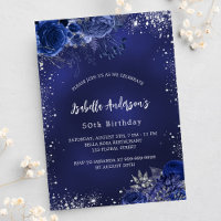 Birthday marineblaue Blumen silberne Glitzern Luxu