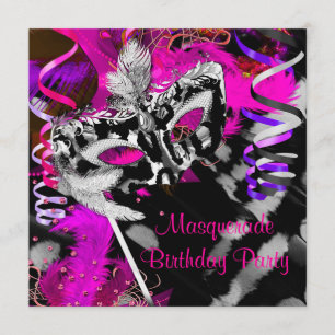Birthday Masquerade Party Ball Black Silver Pink Einladung