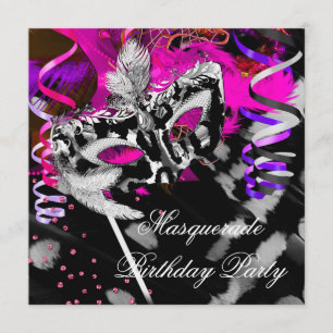 Birthday Masquerade Party Black Silver Pink Einladung