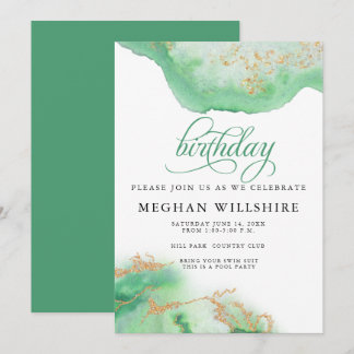 Birthday May Emerald Green Watercolor Geode Einladung