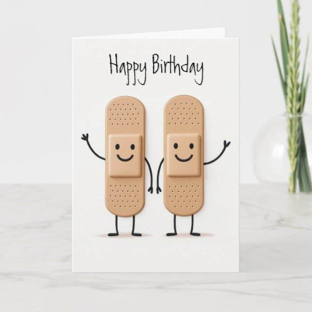 Birthday Medical Bandage Stick Figures People Karte (Vorderseite)