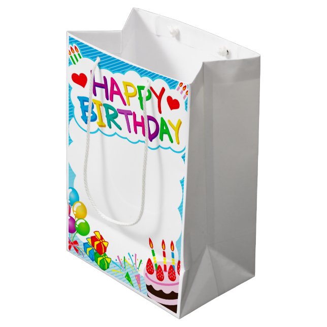 Birthday Medium Geschenktasche Mittlere Geschenktüte (Vorderseite Schrägansicht)
