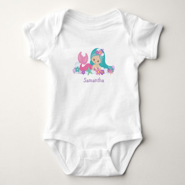 Birthday Mermaid Party Baby Bodysuit Strampler (Vorderseite)