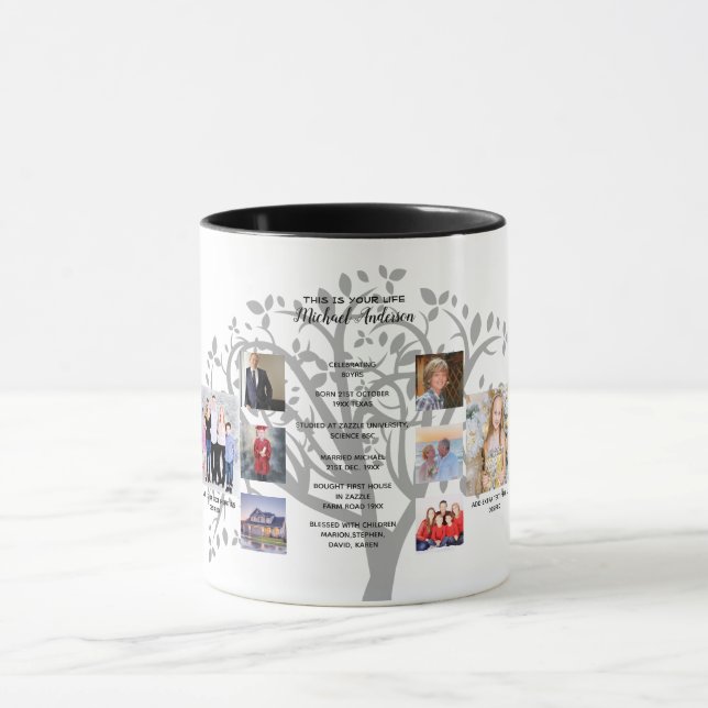 Birthday Milestones FOTO COLLAGE Family Tree Gift Tasse (Zentrum)