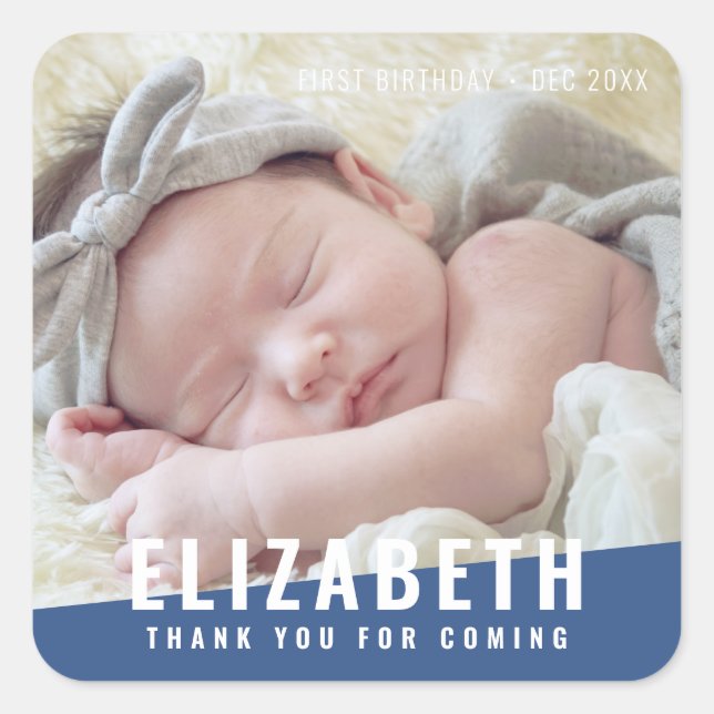 Birthday Modern Bright Color Foto Vielen Dank Quadratischer Aufkleber (Vorderseite)