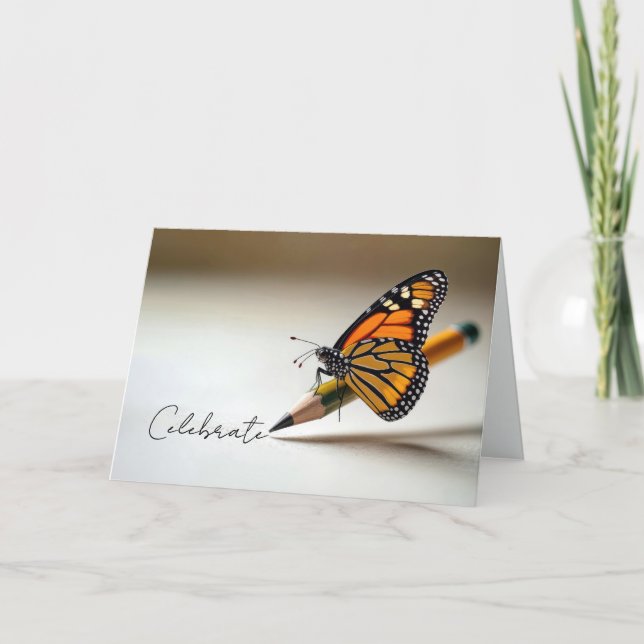 Birthday Monarch Butterfly On a Pencil Karte (Vorderseite)
