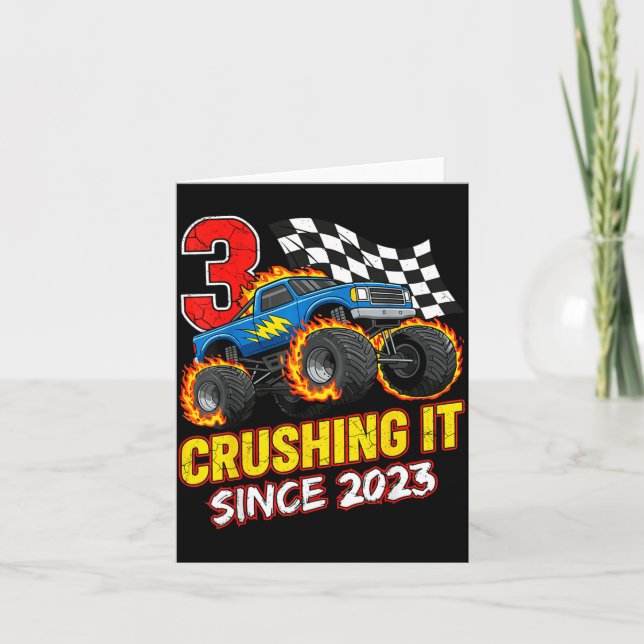 Birthday Monster Truck 3 Year Old Boys 3rd Party B Karte (Vorderseite)