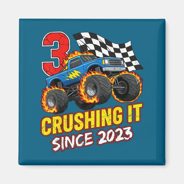 Birthday Monster Truck 3 Year Old Boys 3rd Party B Magnet (Vorne)