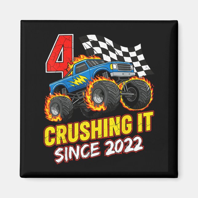 Birthday Monster Truck 4 Year Old Boys 4th Party B Magnet (Vorne)