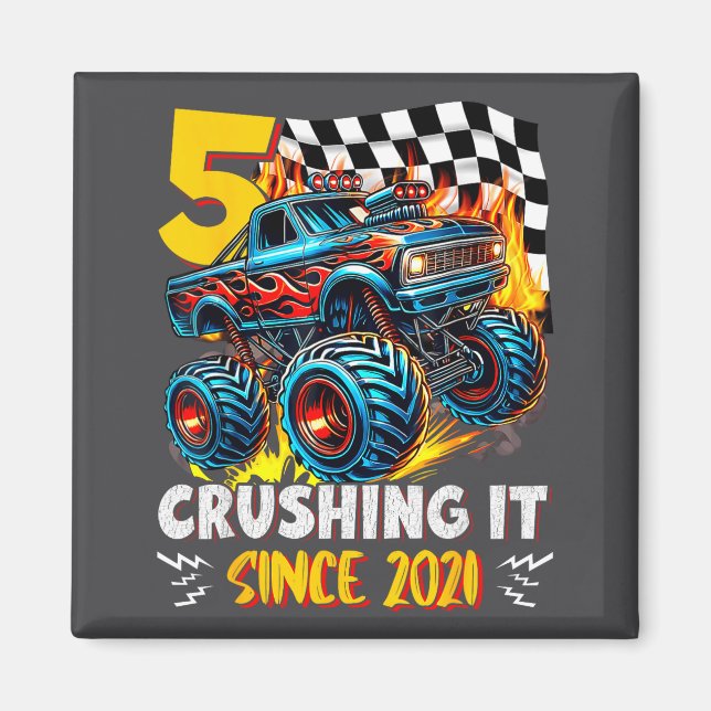 Birthday Monster Truck 5 Year Old Boys 5th Party B Magnet (Vorne)