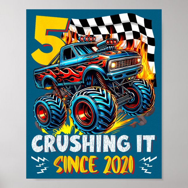 Birthday Monster Truck 5 Year Old Boys 5th Party B Poster (Vorne)