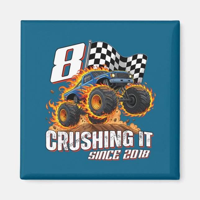 Birthday Monster Truck 8 Year Old Boys 8th Party B Magnet (Vorne)