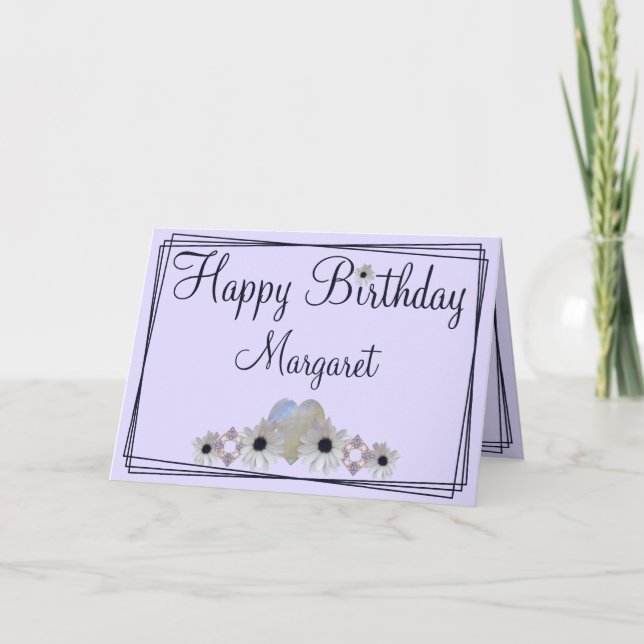 Birthday Moonstone Daisies Fraktal Border Lila Karte (Vorderseite)