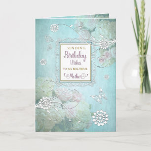 Birthday, Mother, Elegant Country Floral Aqua Blue Karte