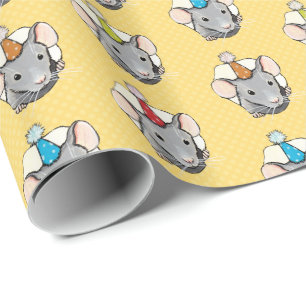 Birthday Mouse in Polka Dot Chec Geschenkpapier