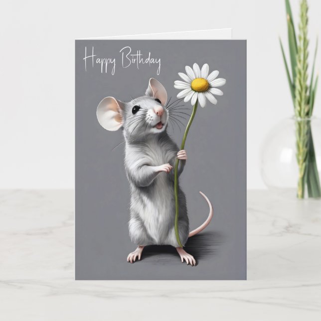 Birthday Mouse mit weißer Daisy Karte (Vorderseite)