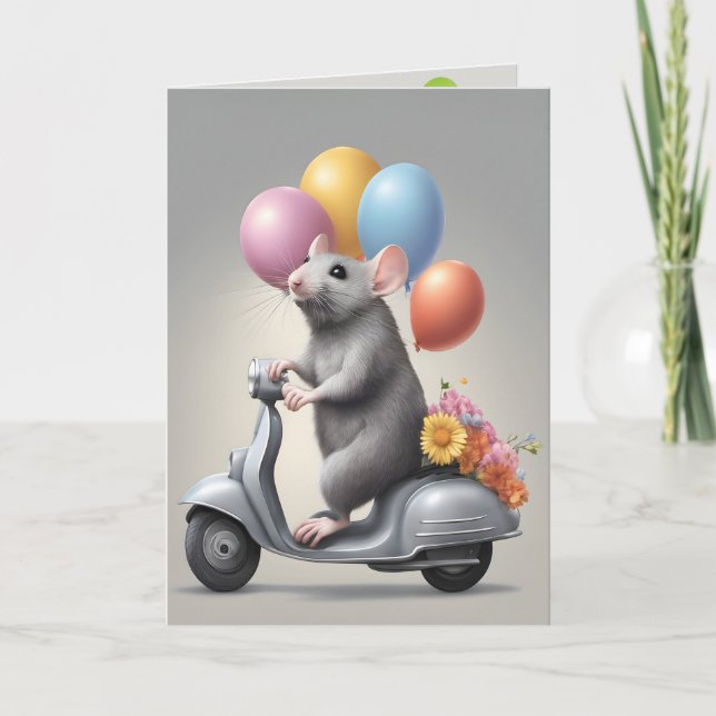 Birthday Mouse On a Scooter Karte (Vorderseite)