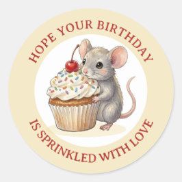 Birthday Mouse with Cupcake | Sprinkled with Love Runder Aufkleber