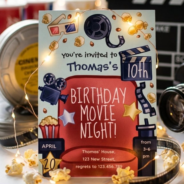 Birthday movie night Invitation Einladung (Von Creator hochgeladen)
