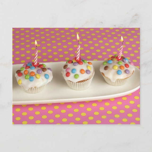 Birthday Muffins mit Eis, Sprinklen und Postkarte (Vorderseite)