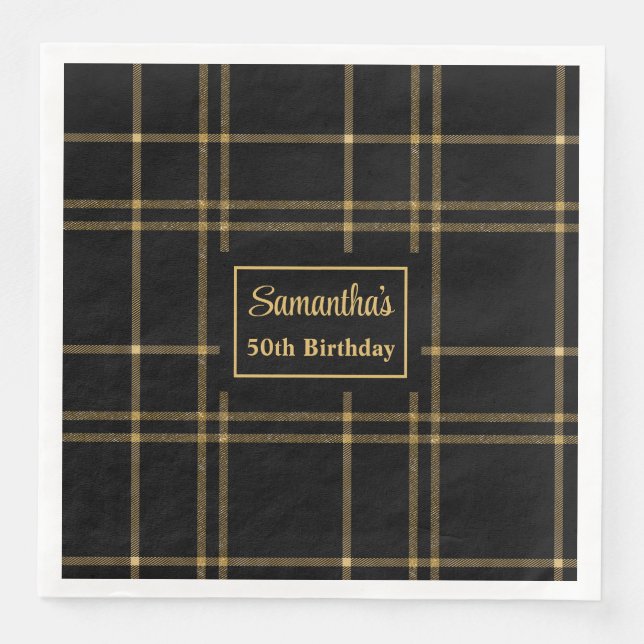 Birthday Napkins Elegante Black Gold Monogram Serviette (Vorderseite)