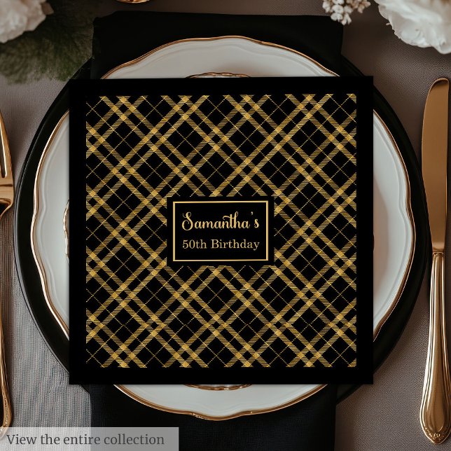 Birthday Napkins Luxe Black Gold Individuelle Name Serviette (Birthday Napkins Luxe Black Gold Custom Name)