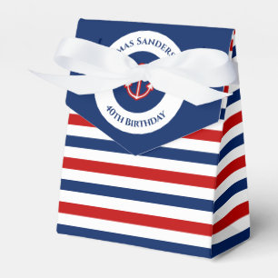 Birthday Nautical Marine Red Anchor Stripes Geschenkschachtel