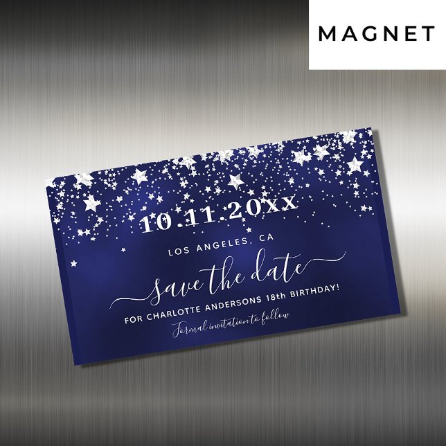 Birthday navin blue silber rett Date Magnet (Von Creator hochgeladen)