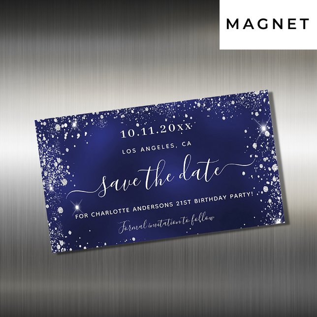 Birthday navy blauen Silber speichern Sie das Datu Magnetkarte (Von Creator hochgeladen)