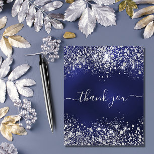 Birthday navy blue glitter budget thank you card