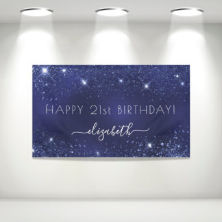 Birthday navy blue glitter dust monogram banner