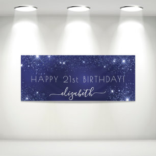 Birthday navy blue glitter dust monogram banner