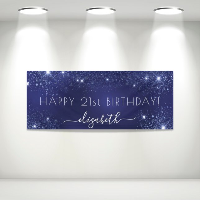 Birthday navy blue glitter dust monogram banner (Von Creator hochgeladen)