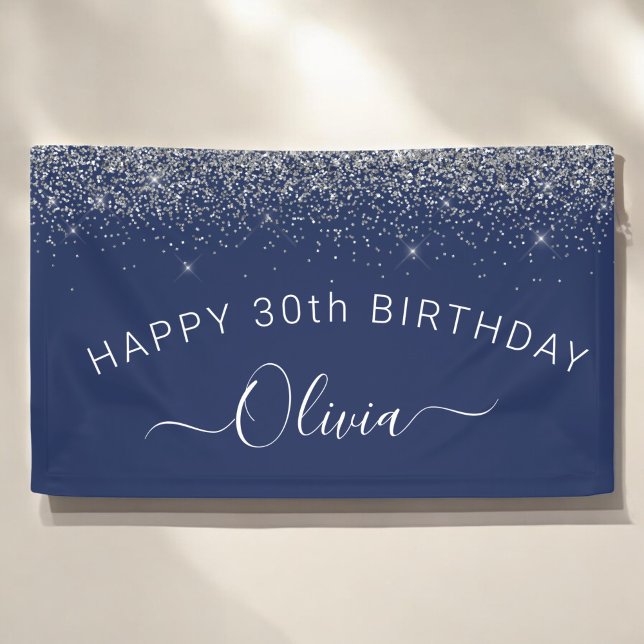 Birthday Navy Blue Silver Jeglicher Glitzer Girl Banner (Von Creator hochgeladen)