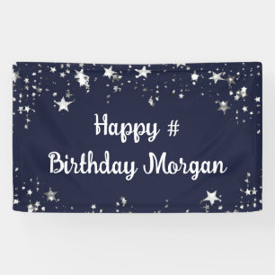 Birthday Navy Blue Stars Script Personalisiert Banner