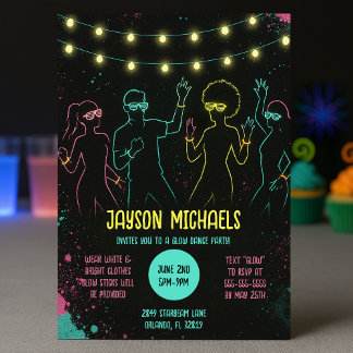 Birthday Neon Glow Party mit String Lights Einladung