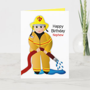 Birthday Nephew Feuerwehrmann mit Wasserschlauch Karte