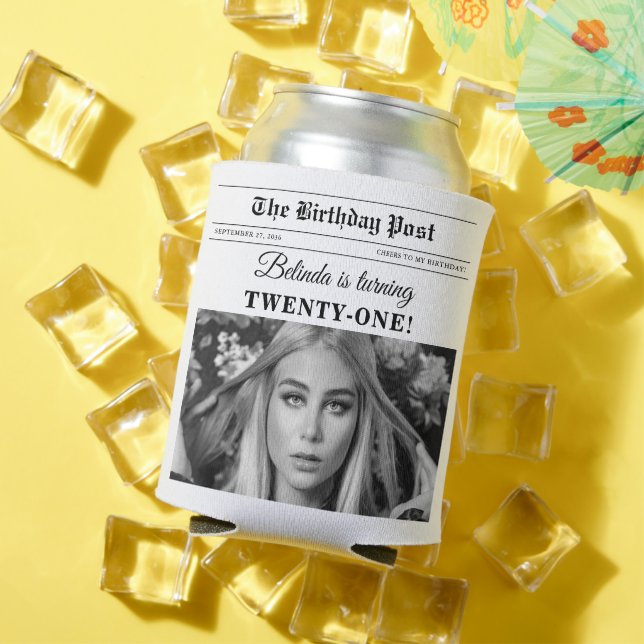 Birthday Newspapier Spaß Schwarz & Weiß Foto Dosenkühler (In Situ Sommer)