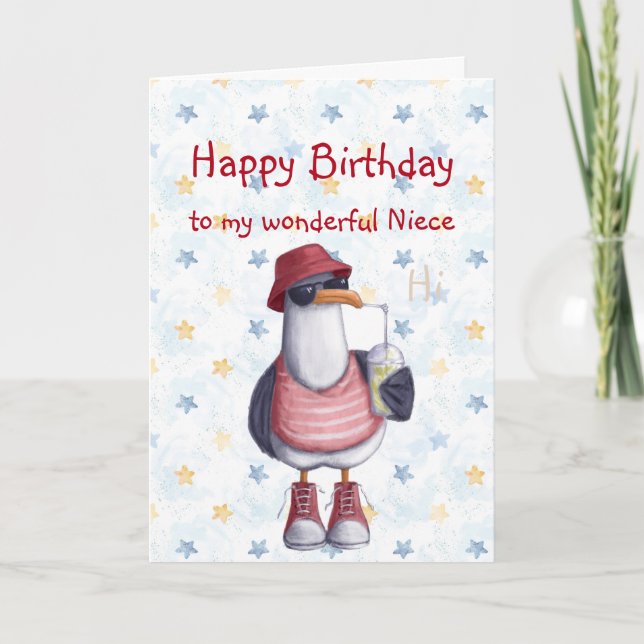 Birthday Niece Fun Cool Seagull Bird Card Karte (Vorderseite)