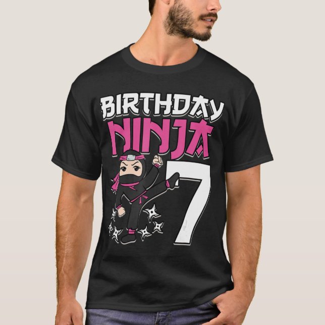 Birthday Ninja 7 Girl Pink Shinobi Themen7th B-Da T-Shirt (Vorderseite)