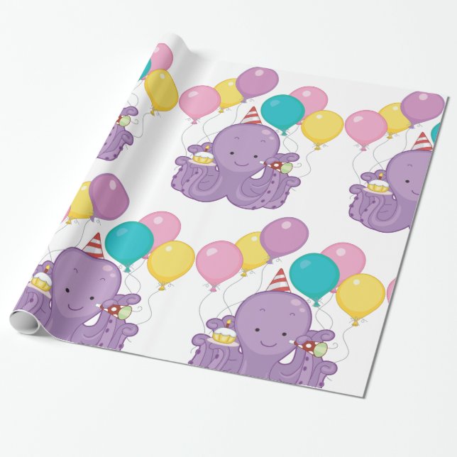 Birthday Octopus Geschenkpapier (Ungerollt)