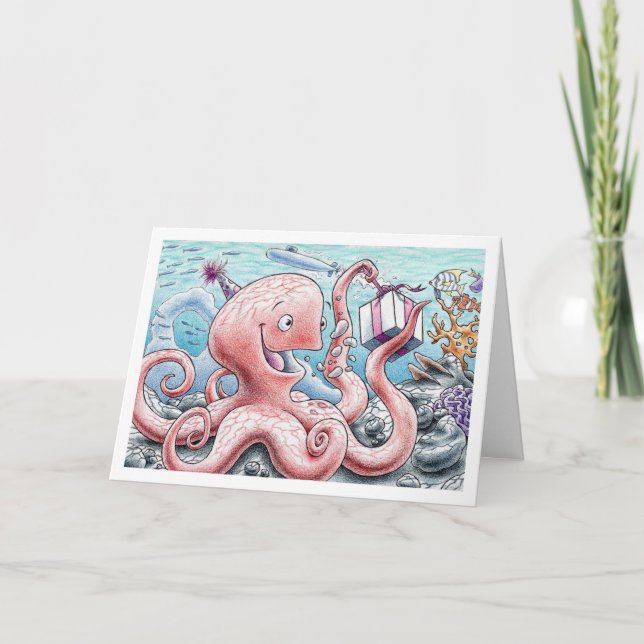 Birthday Octopus Karte (Vorderseite)