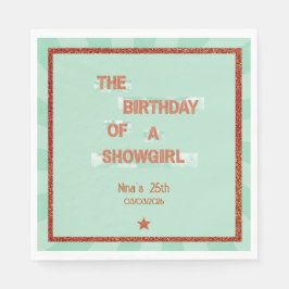 Birthday of a Showgirl Orange Teal Glitter Glam Serviette