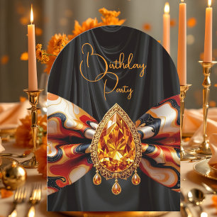 Birthday Orange 1960er Mod Bow Gold Jewel Einladung