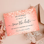 Birthday Orange Glitzer Save the Date Glattleder<br><div class="desc">Für eine elegante 50. Geburtstagsfeier (oder jedes Alter). Ein orangefarbener metallischer Hintergrund. Dekoriert mit Imitat Glitzer. Personalisieren und fügen Sie Datum,  Ort und Namen hinzu.</div>